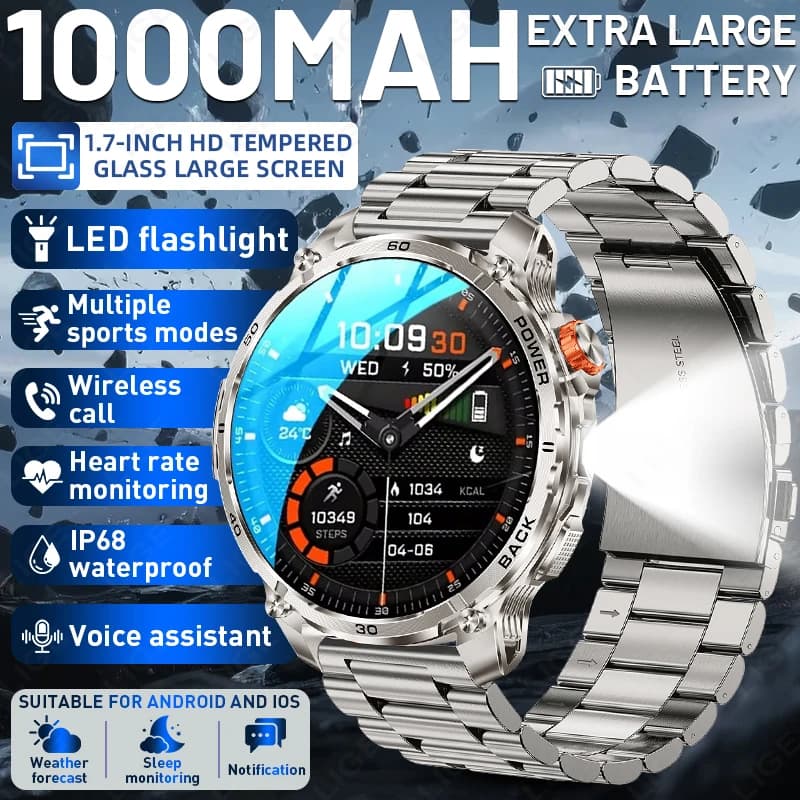 Nuovo Smartwatch 2026 da 1,75 Pollici per Uomo, Impermeabile IP68, Chiamate Bluetooth HD, Funzioni Sportive e SOS, Batteria Ultra Resistente da 1000mAh