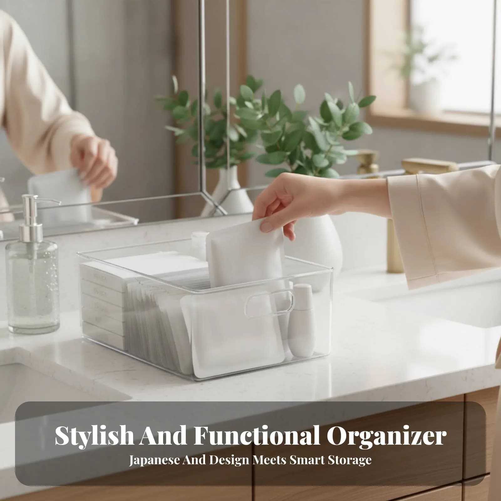 Organizer da Scrivania Impilabile Ispirato allo Stile Giapponese, Design Trasparente Salvaspazio per Donne, Toeletta, Scrivania, Bagno