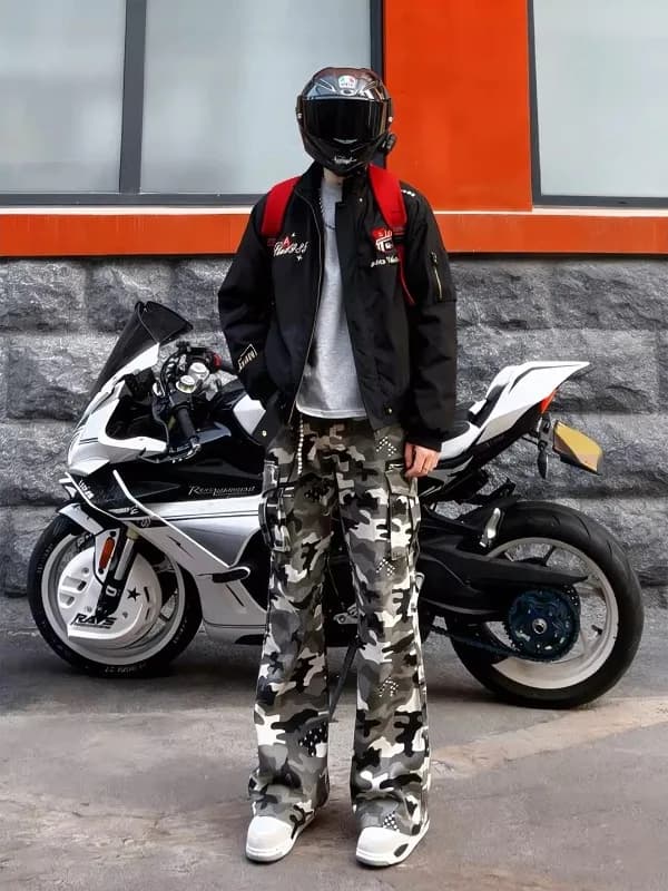 Pantaloni da Lavoro Mimetici da Uomo Primavera Stile Americano Bow Knife, Jeans Svasati a Gamba Dritta con Micro Svasatura