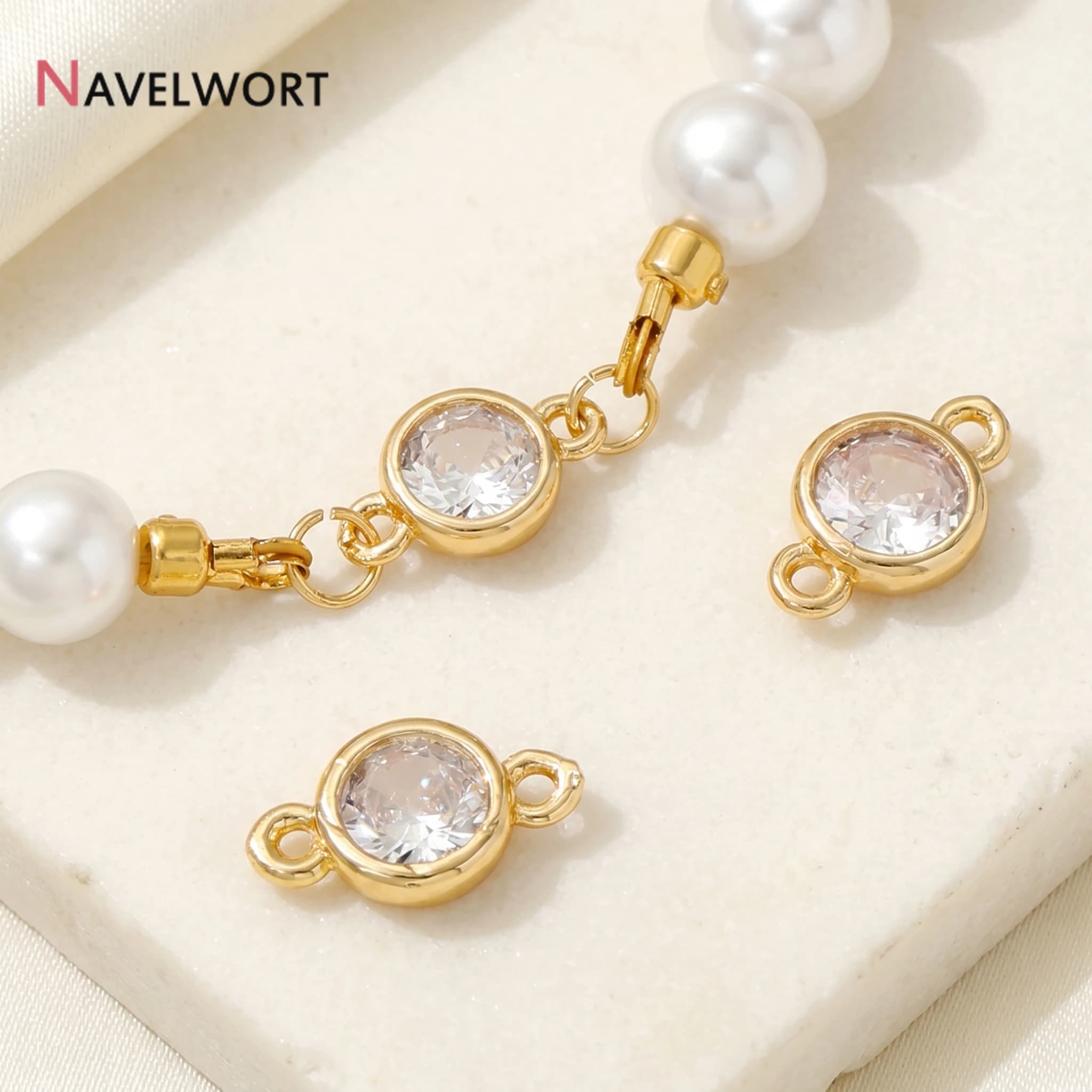 14K Gold Plated Brass With Zircon Round Connector Charms,For Bracelet Necklace Making Accessories,Jewelry Making Materials