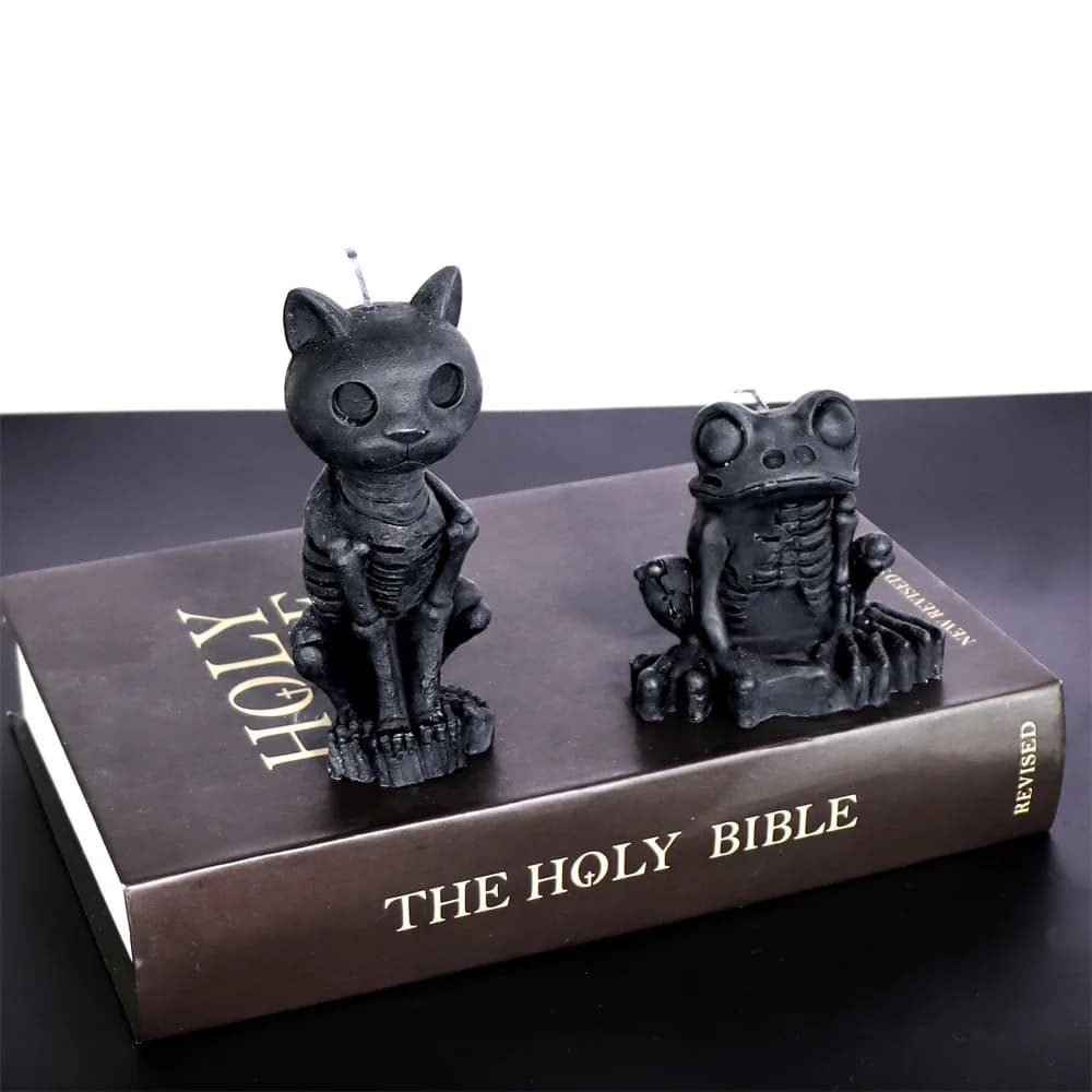 Stampo in silicone per candela rana teschio 3D fai da te Halloween simpatico animale teschio gattino stampo in resina di gesso decorazione per mobili per feste di Halloween