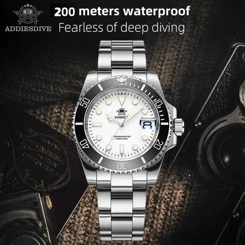 ADDIESDIVE Orologi subacquei al quarzo da 41 mm per uomo 200M impermeabile BGW9 Orologio da polso super luminoso con calendario Orologio in acciaio inossidabile 316L