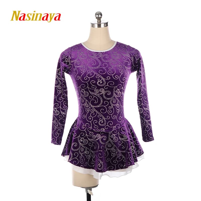 vestito da prestazione di pattinaggio artistico vestito da pattinaggio su ghiaccio bambini ragazza adulta livello di competizione gonna velluto fiore d'argento splicing con