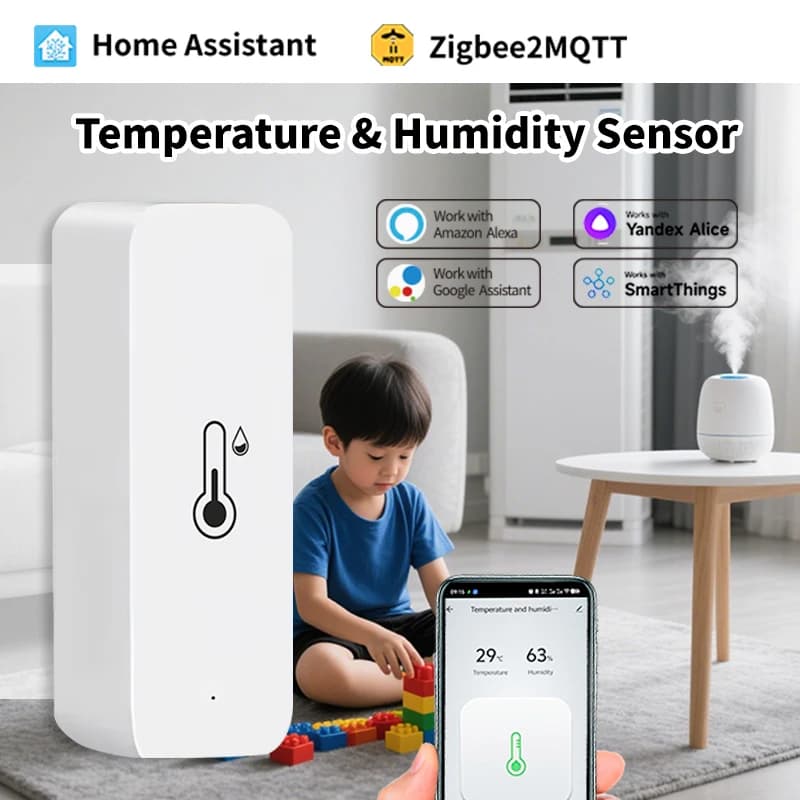 Sensore di Temperatura e Umidità Zigbee3.0 Z2MQTT Z2M Termometro da Interno Controllo APP Compatibile con Home Assistant Alexa Google