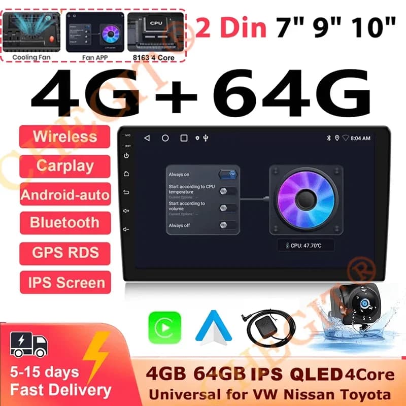 7 9 10"2 Din Car Audio Android 13 Android auto Wireless Carplay 64G Automotive Multimedia Player BT GPS Car intelligent Systems