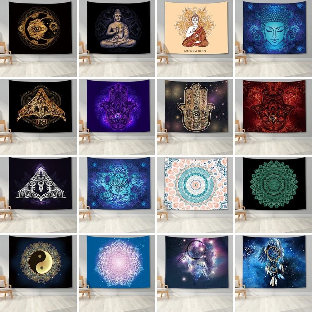 Mandala Hamsa Buddha Dreamcatcher Arazzo in poliestere Appeso a parete Tappeto da tiro Tappetino da yoga Telo mare