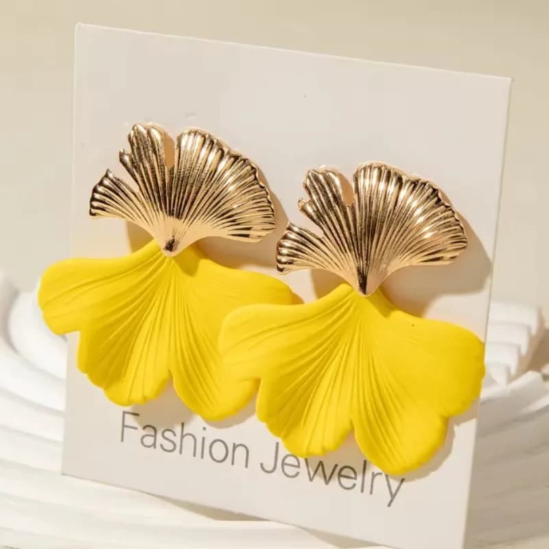 Trendy Geometric Acrylic GinkgoLeaf Dangle Earrings for Women Alloy Metal Jewelry Daily Party Gift