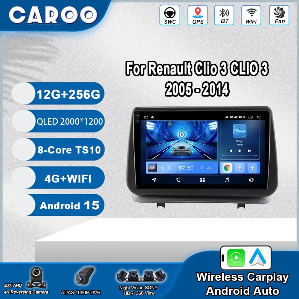 Android 15 Per Renault Clio 3 CLIO 3 2005 -2014 Auto Lettore Video Multimediale Radio Stereo Navigazione GPS Bluetooth WIFI NO 2Din
