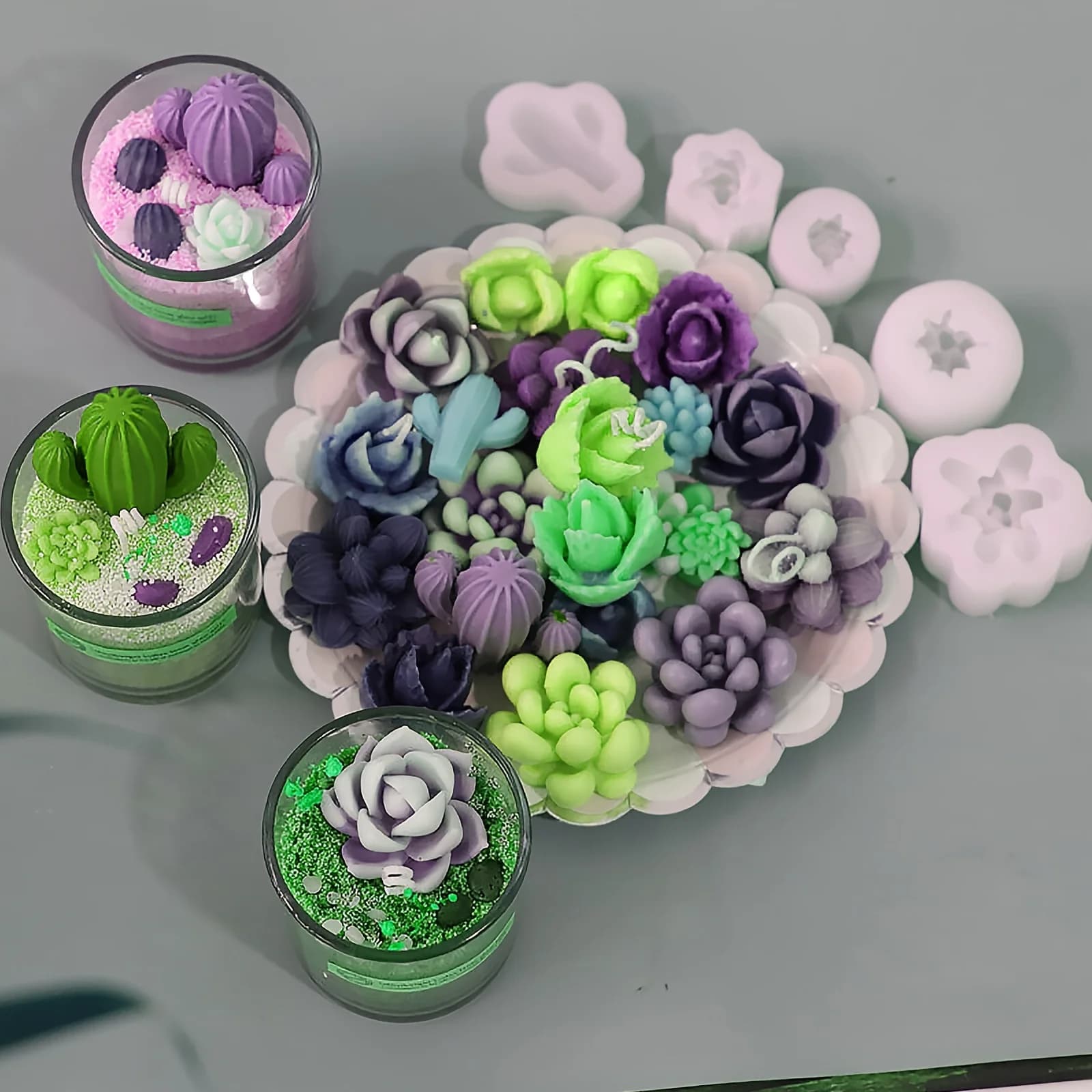 Stampo in Silicone succulento da 9 pezzi, stampo in resina succulenta 3D, stampo per candele di Cactus, stampo per decorazioni Creative, stampo in Silicone per fiori di piante