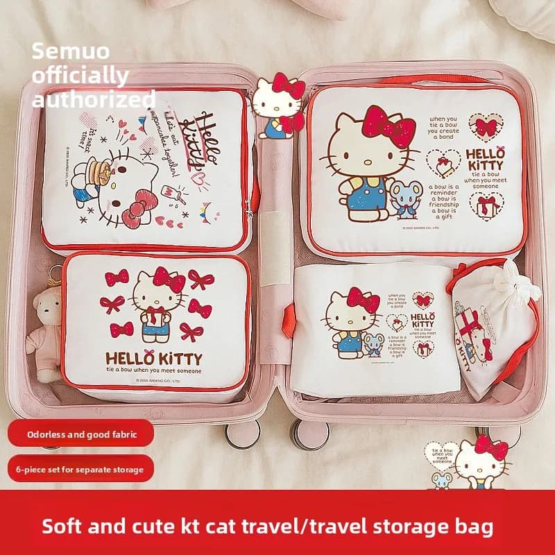 Kawaii Hello kitty travel storage bag, cute cartoon travel luggage, clothing and underwear sorting storage bag, holiday gift