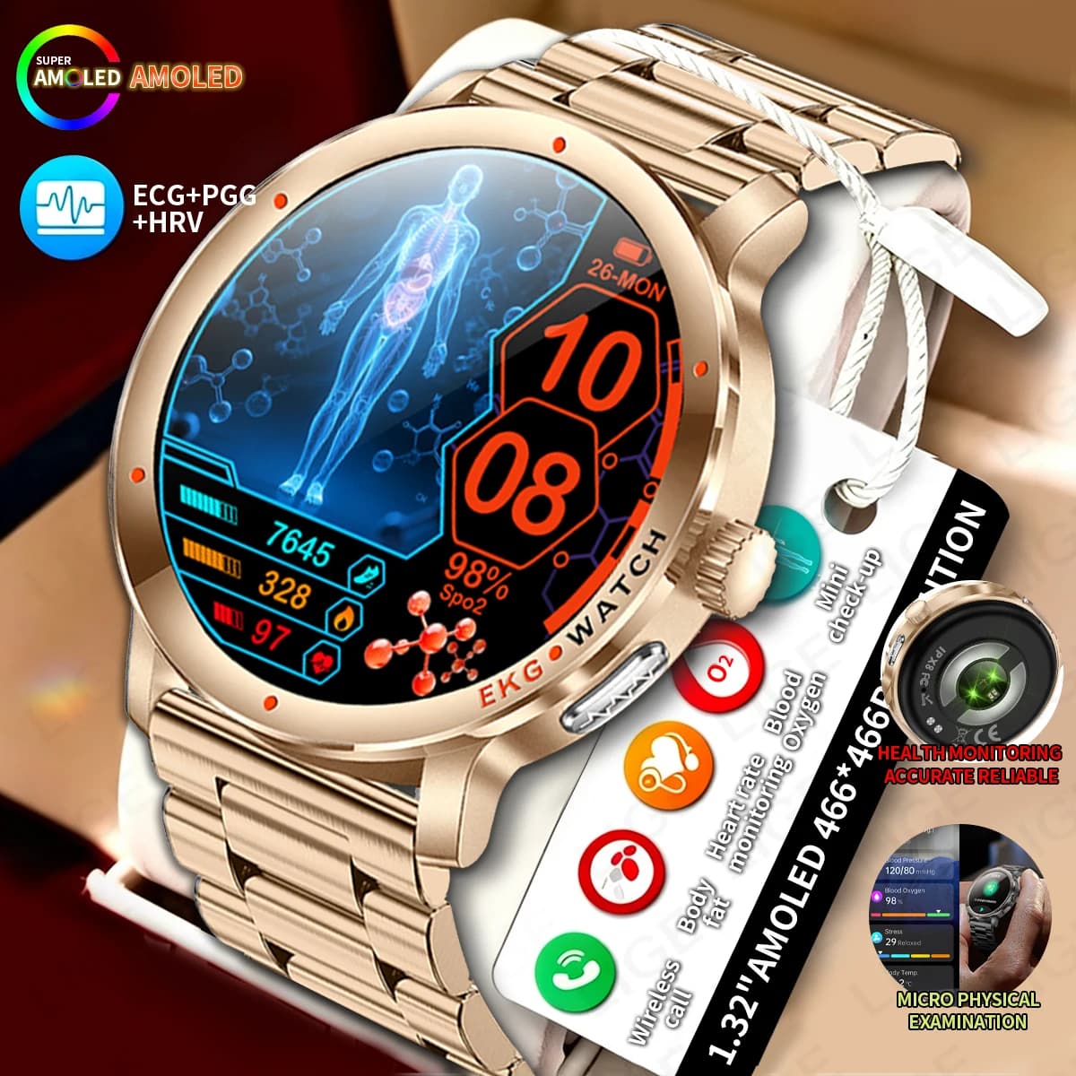LIGE New Nursing Grade ECG+PPG Smart Watch Health Analysis Blood Pressure Uric Acid Wireless Calling AMOLED Smartwatch Men Women