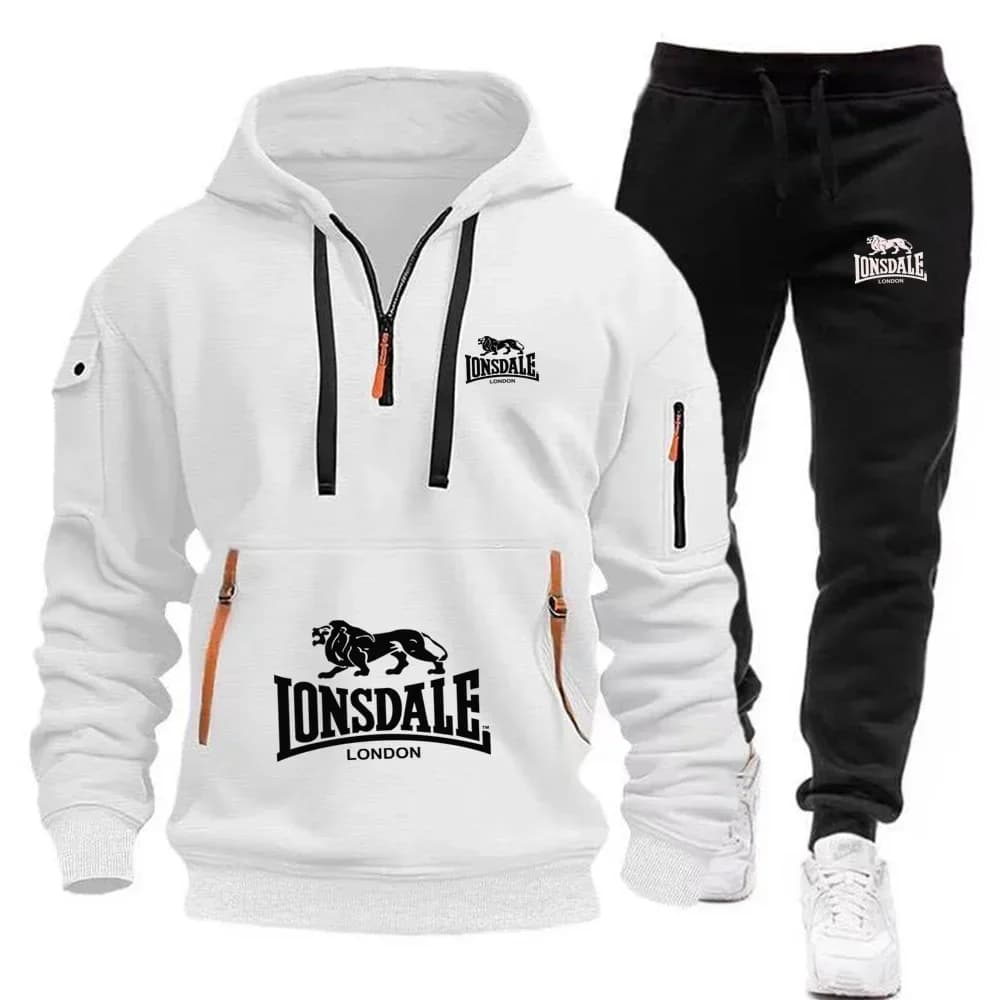Autumn Winter Thick Fleece Lined Sweatsuit Half Zip Hoodie High Waist Jogger Trousers Zipper Pockets Sports Set