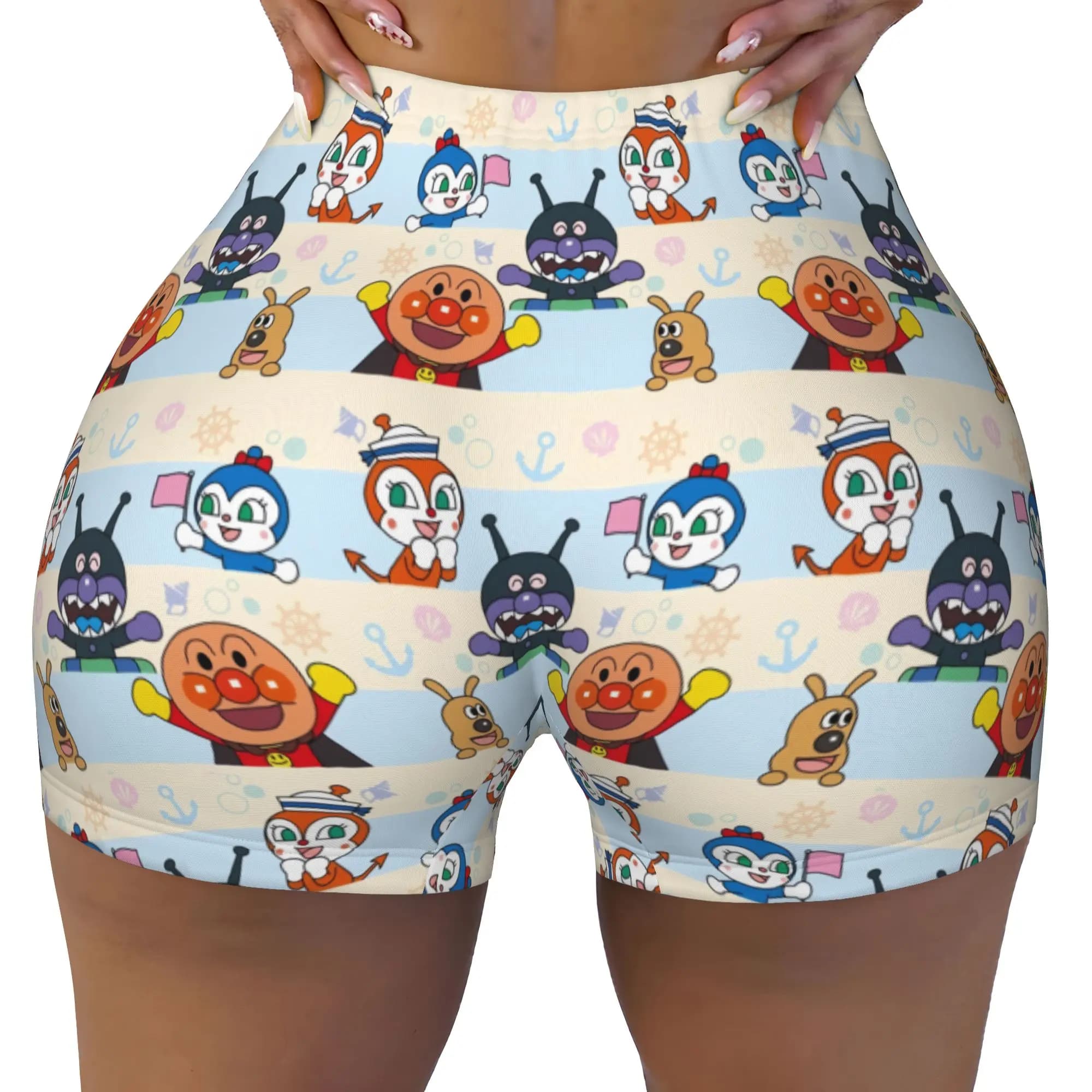 Superhero Anpanman Anime Volleyball Biker Gym Shorts for Women Cartoon Athletic Workout Yoga Shorts