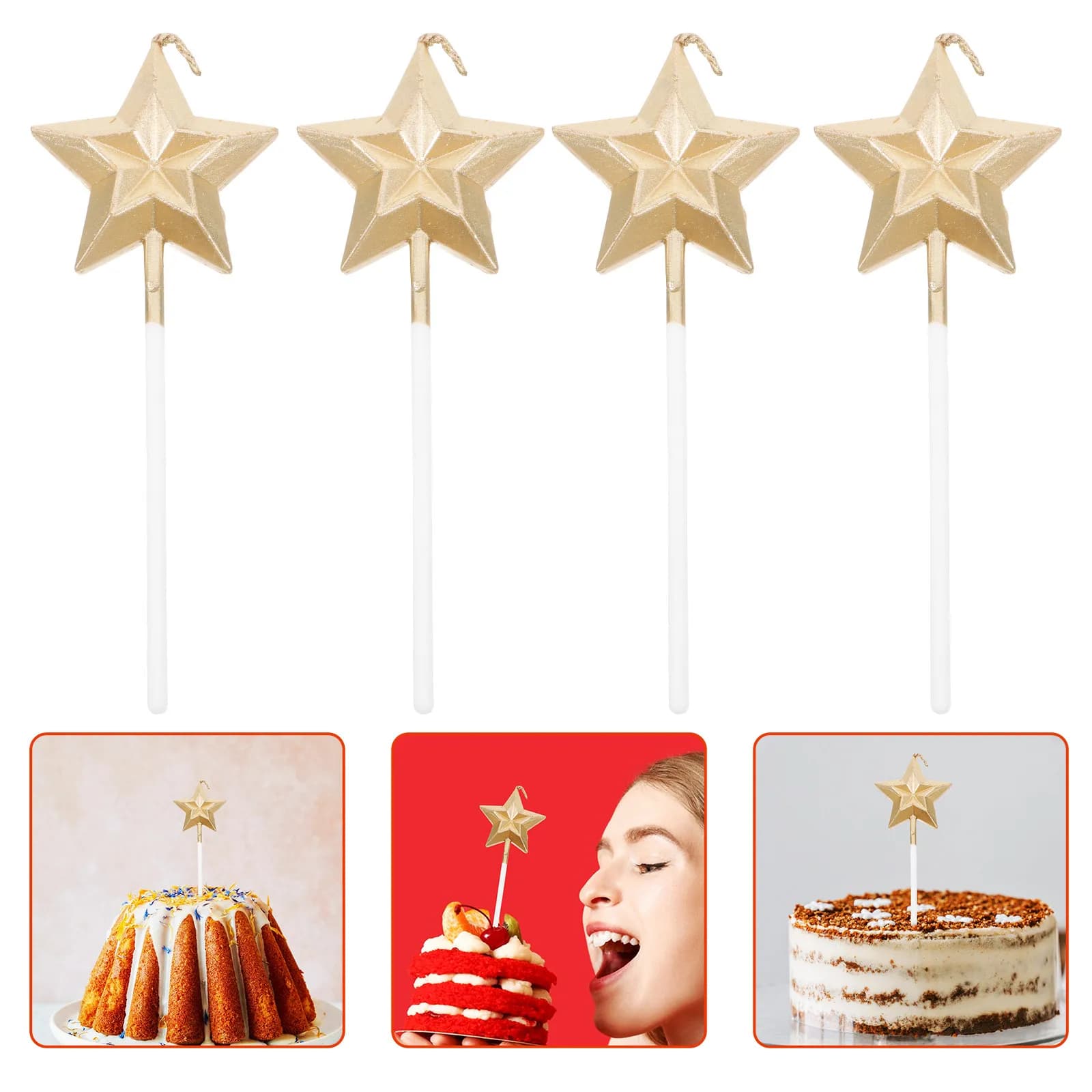 Set di 8 Candeline Metalliche a Forma di Stella 3D per Decorazione Torte di Compleanno, Matrimoni e Feste