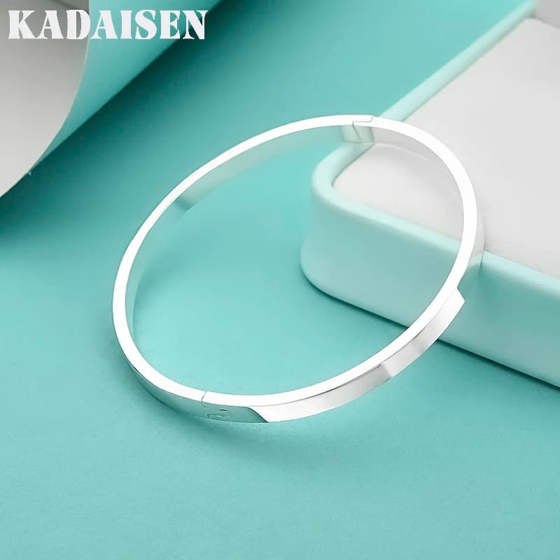 925 Sterling Silver Sommth Round Bangles For Women Bracelets Wedding Engagement Party Fashion Charm Jewelry