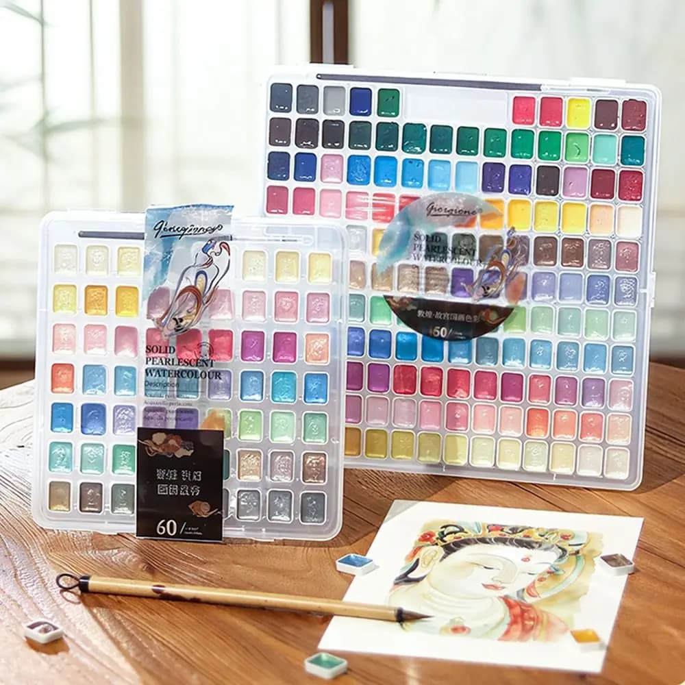 12/24/35/48Color Pearlescent Solid Watercolor Paint Multifunctional Painting Tool Set Painting Paint DIY
