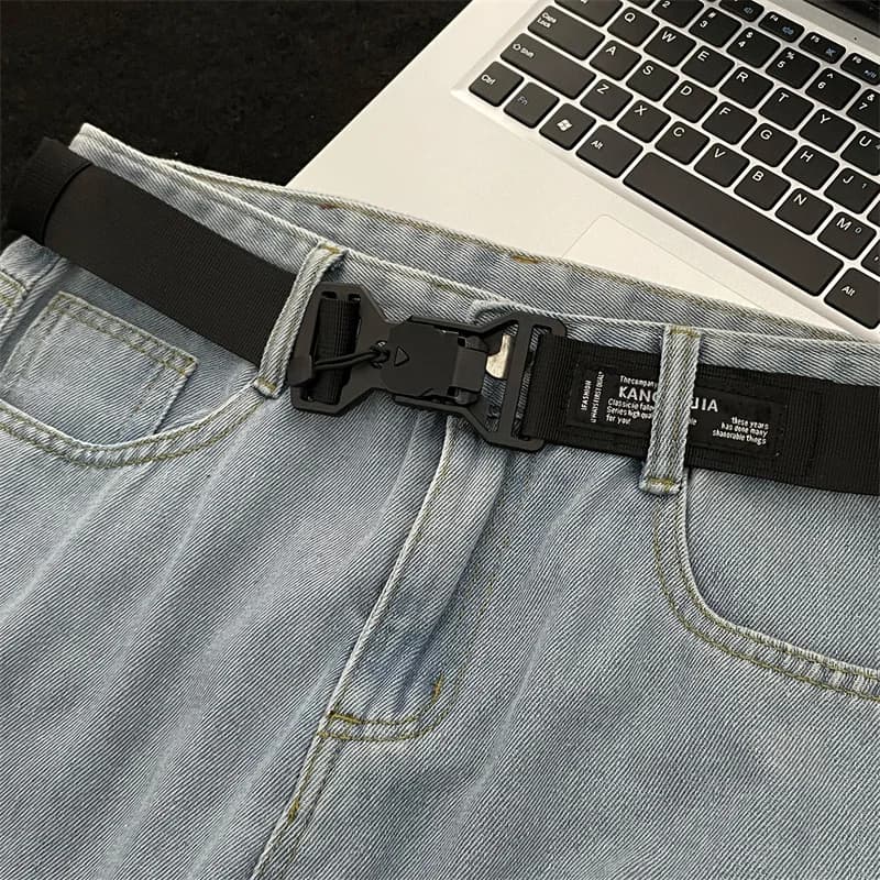 No-Punching Tactical Belt Unisex Simple Fashionable Versatile Jeans Decoration Automatic Buckle 3.8cm Wide Belt for Youth