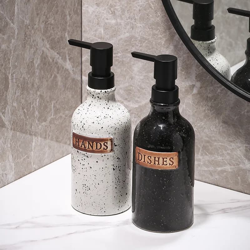 Bottiglia dispenser in ceramica per contenitore per liquidi con pompa per pressa per sapone, lozione da bagno
