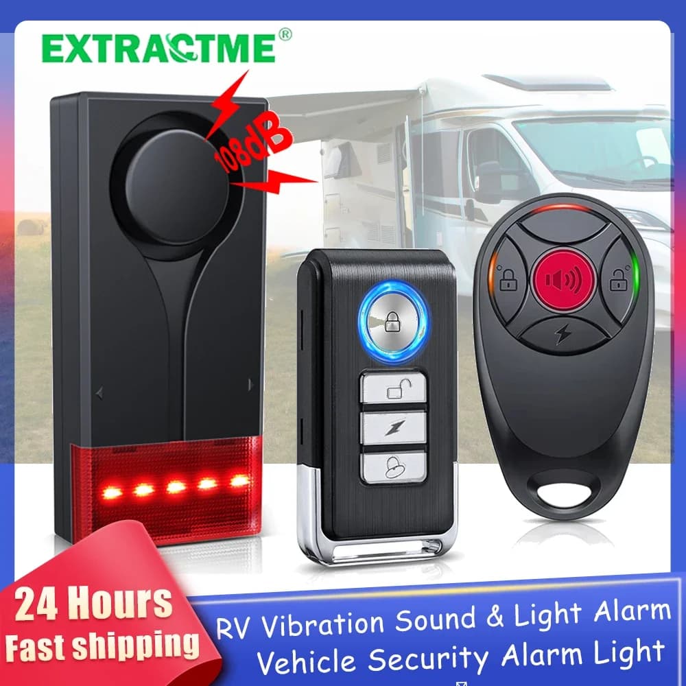 Extract RV Alarm 108dB Alarm system with sound and vibration light for cars with wireless remote control Vehicle security alarm