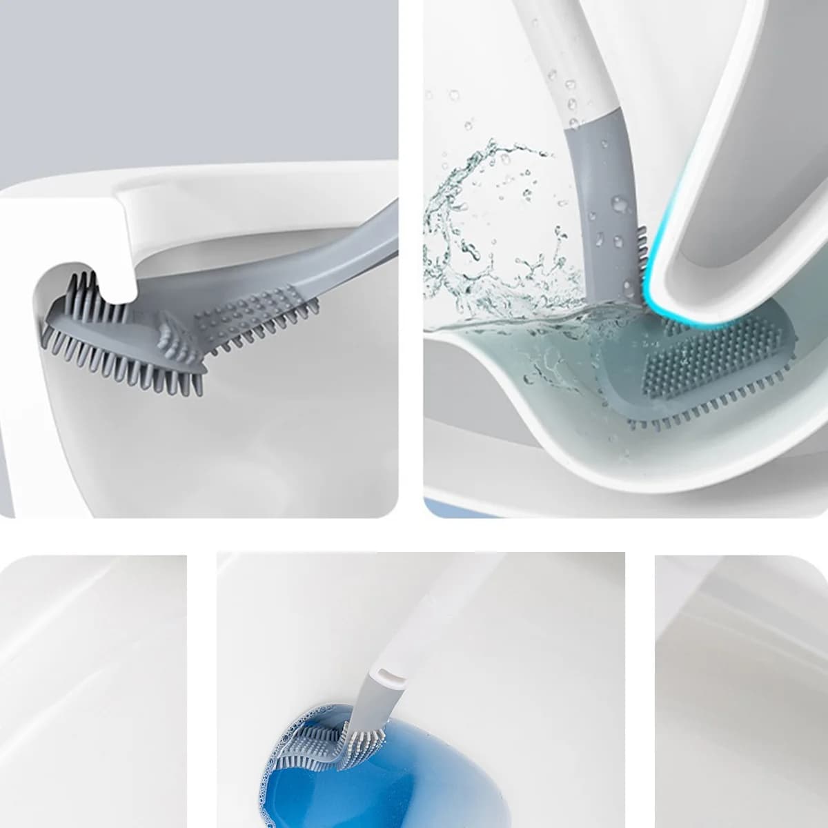 Flexible Silicone Toilet Brush, Medium Hardness Brush Head, Long Handle 360° Rotation, Wall Mount Portable Bathroom Q1671