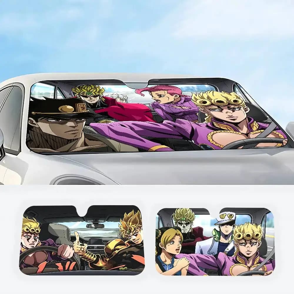 ANIME J-JoJoS Bizarre Adventure Heated Windshield Sunshade Car Window Windscreen Cover Sun Shade Auto Sun Visor Car-covers