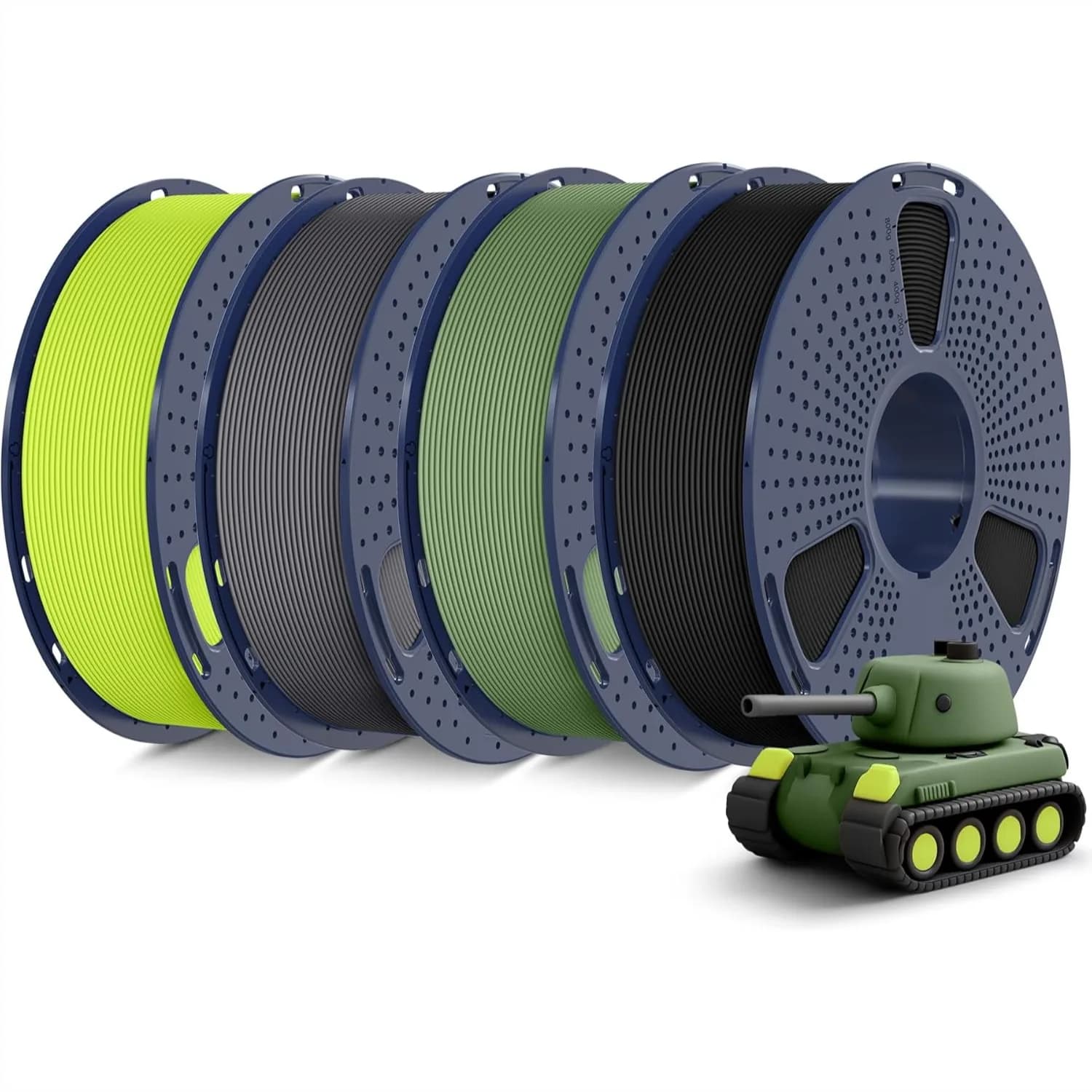Filamento per Stampante 3D 4KG, PLA Opaco 1.75mm, Avvolgimento Ordinato con Finitura Liscia, 4 Bobine (2.2 libbre ciascuna) Nero+Olive
