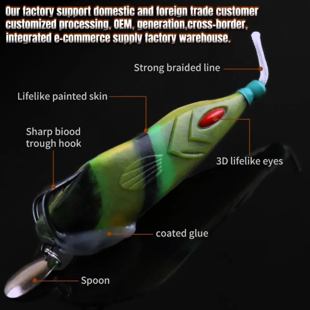 Silicone Material Frog Fishing Lure 15g 8cm With Hook Topwater Fishing Lure Topwater Action Soft Silicone Fishing Lure