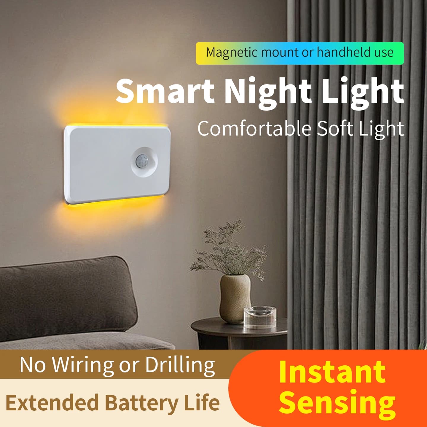 Luce Notturna LED Compatta Ricaricabile con Illuminazione Su e Giù, Sensore Intelligente, Luce Notturna Adesiva Ecologica per Letto