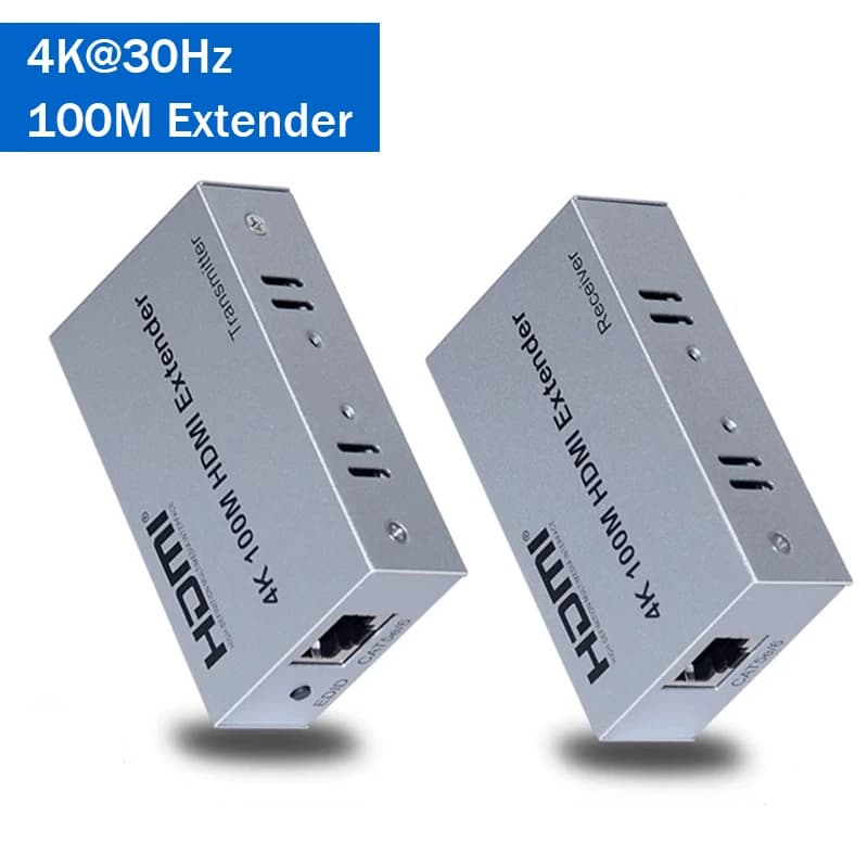 Extender HDMI su Cavo Ethernet Cat5e/6 da 60M/100M, Trasmettitore e Ricevitore Video HDMI RJ45 4K@30Hz per PS4, Laptop, PC, TV, Proiettore