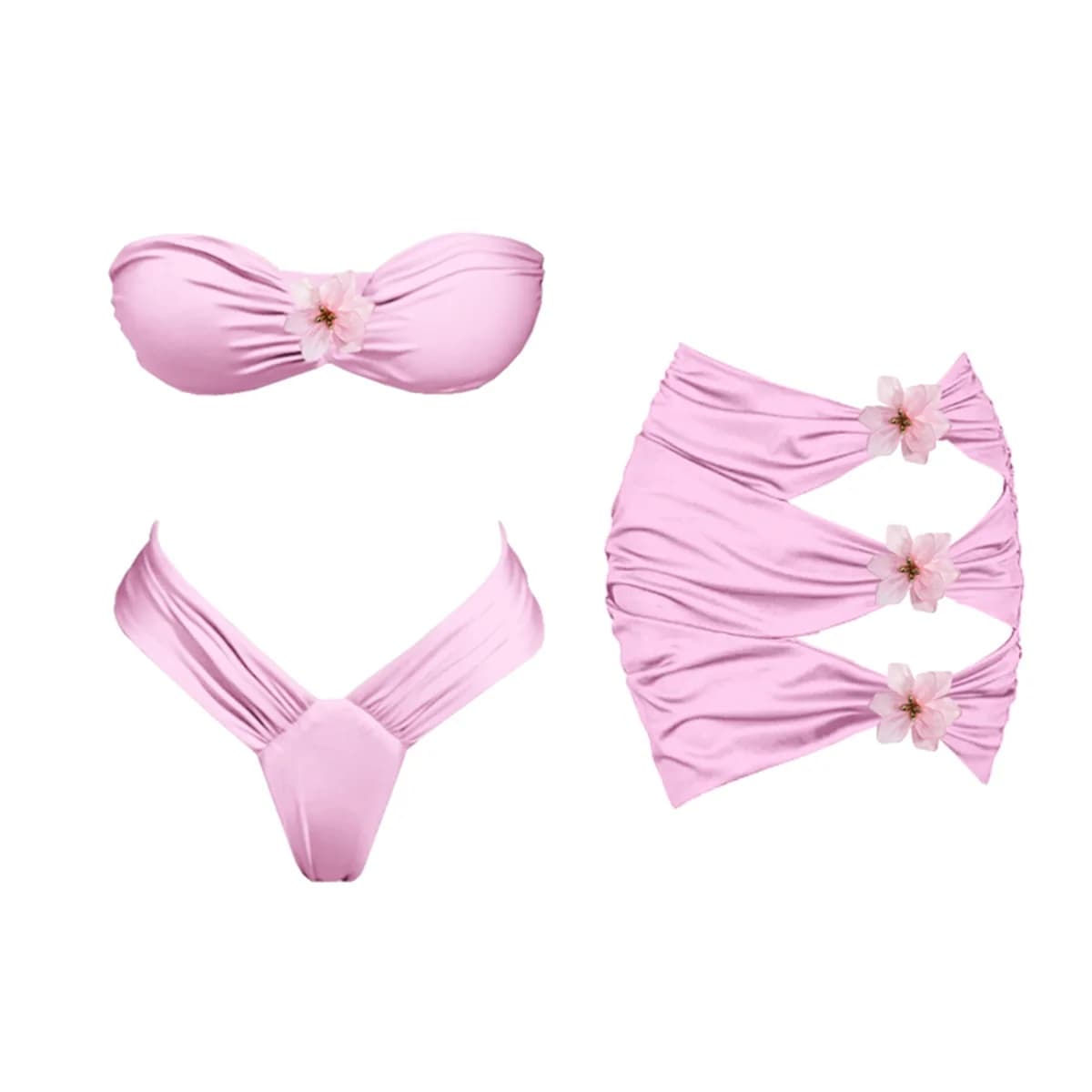 3 pezzi fiore bikini sexy costume da bagno donna 2025 fascia biquini costumi da bagno femminile costume da bagno vuoto minigonna costume da bagno beachwear