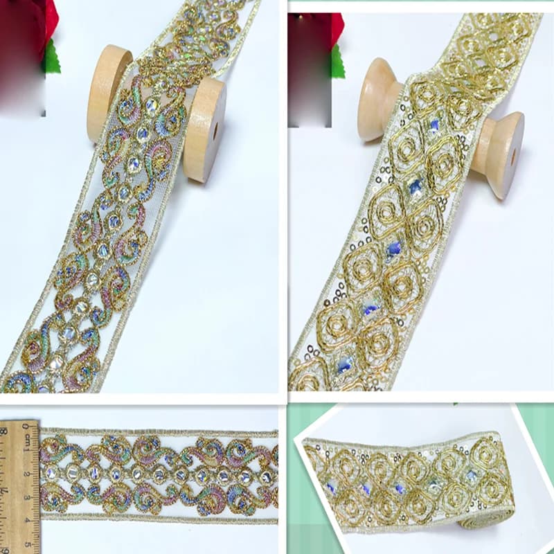 2m/6.56ft each Pack big wide Gold laces embroidery trims for Bras sewing curtain accessory handmade DIY craft gift decoration