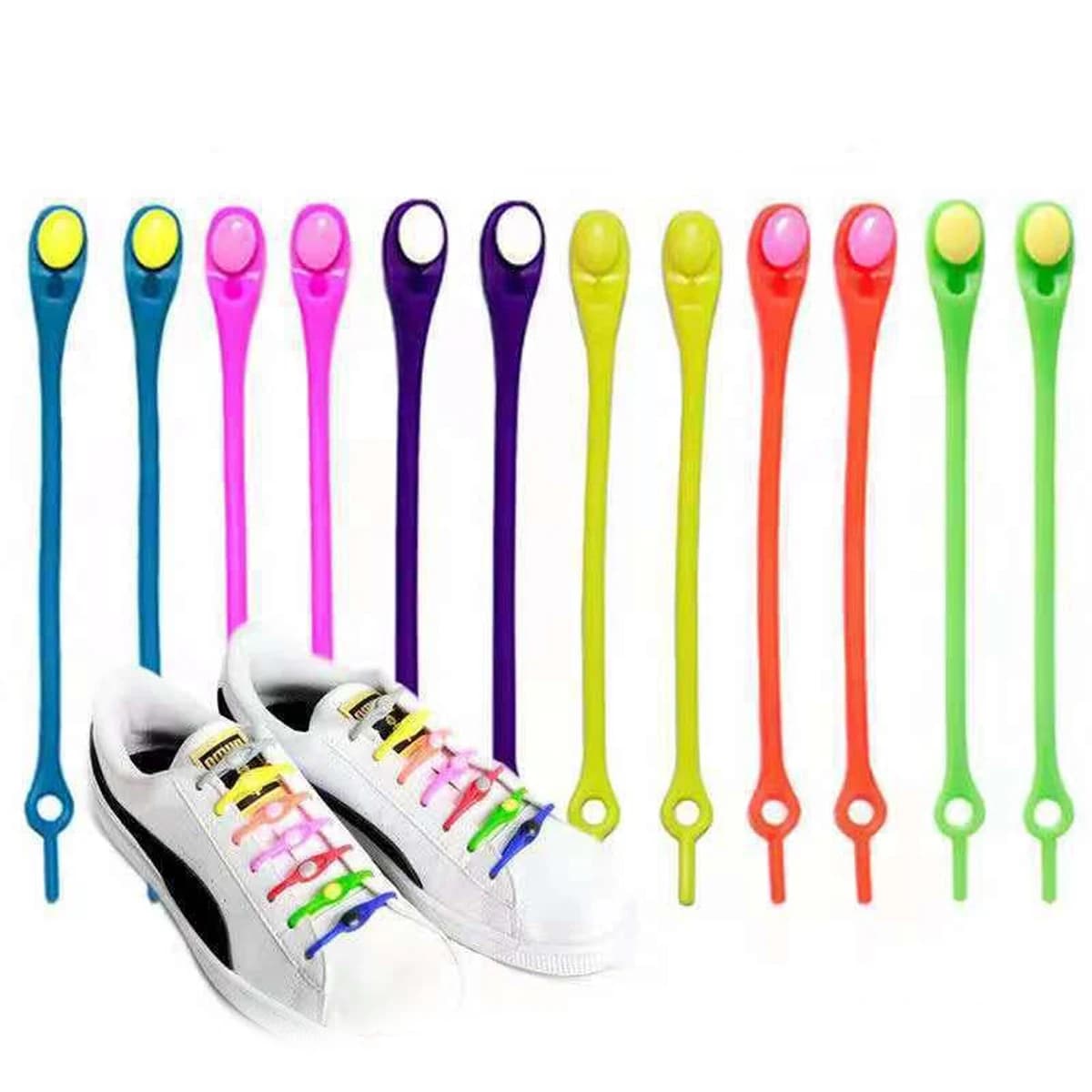 Set da 12/24 pezzi Lacci elastici in silicone pigri senza cravatta per scarpe da ginnastica, scarpe da corsa e stivali - Per bambini e adulti