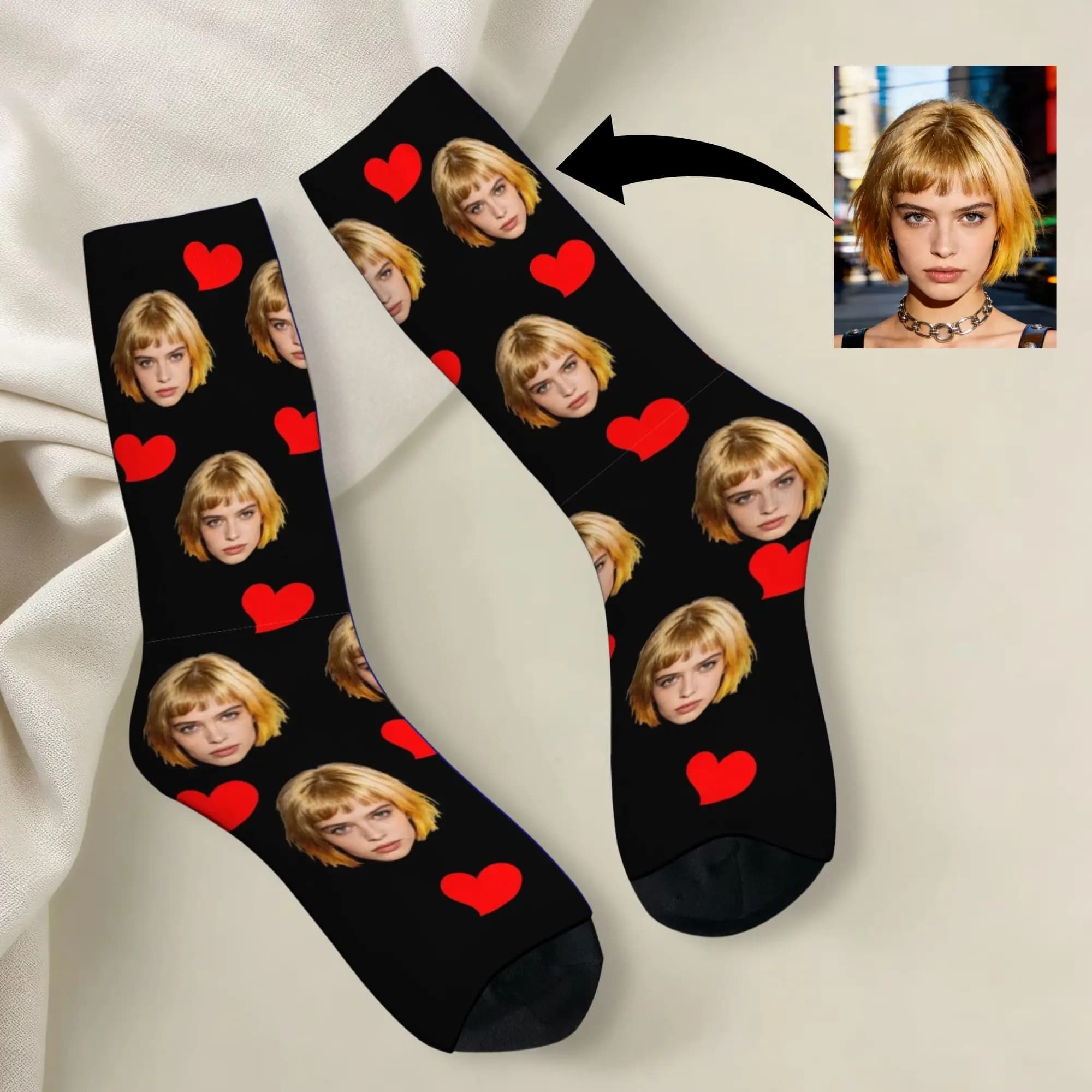 Personalized Custom Avatar Facial Dress Socks Breathable Comfotable Fashion Funny Novelty Design Sweet Romantic Crew Socks