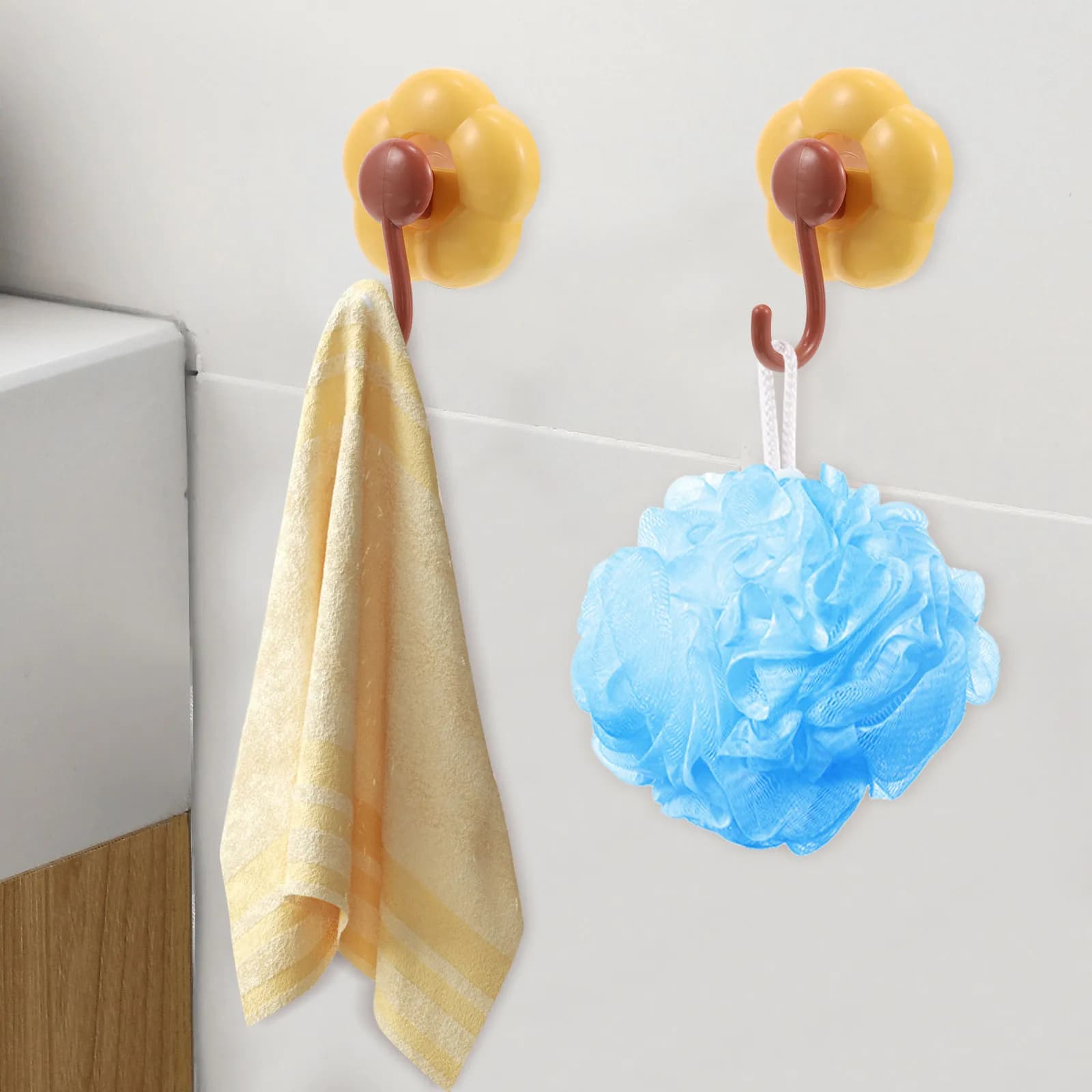 Ganci a ventosa riutilizzabili a forma di fiore, senza foratura, per bagno e cucina, appendiabiti da parete rimovibili e lavabili, a forma di fiore cartone animato, per porta doccia e finestra