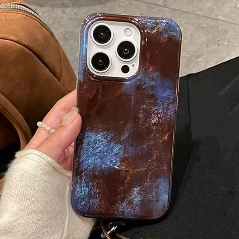 Retro Brown Blue Gradient Clear Case For iPhone 17 14 13 16 15 12 11 Pro Max XS XR 16 Plus Vortex Pattern Shockproof IMD Cover