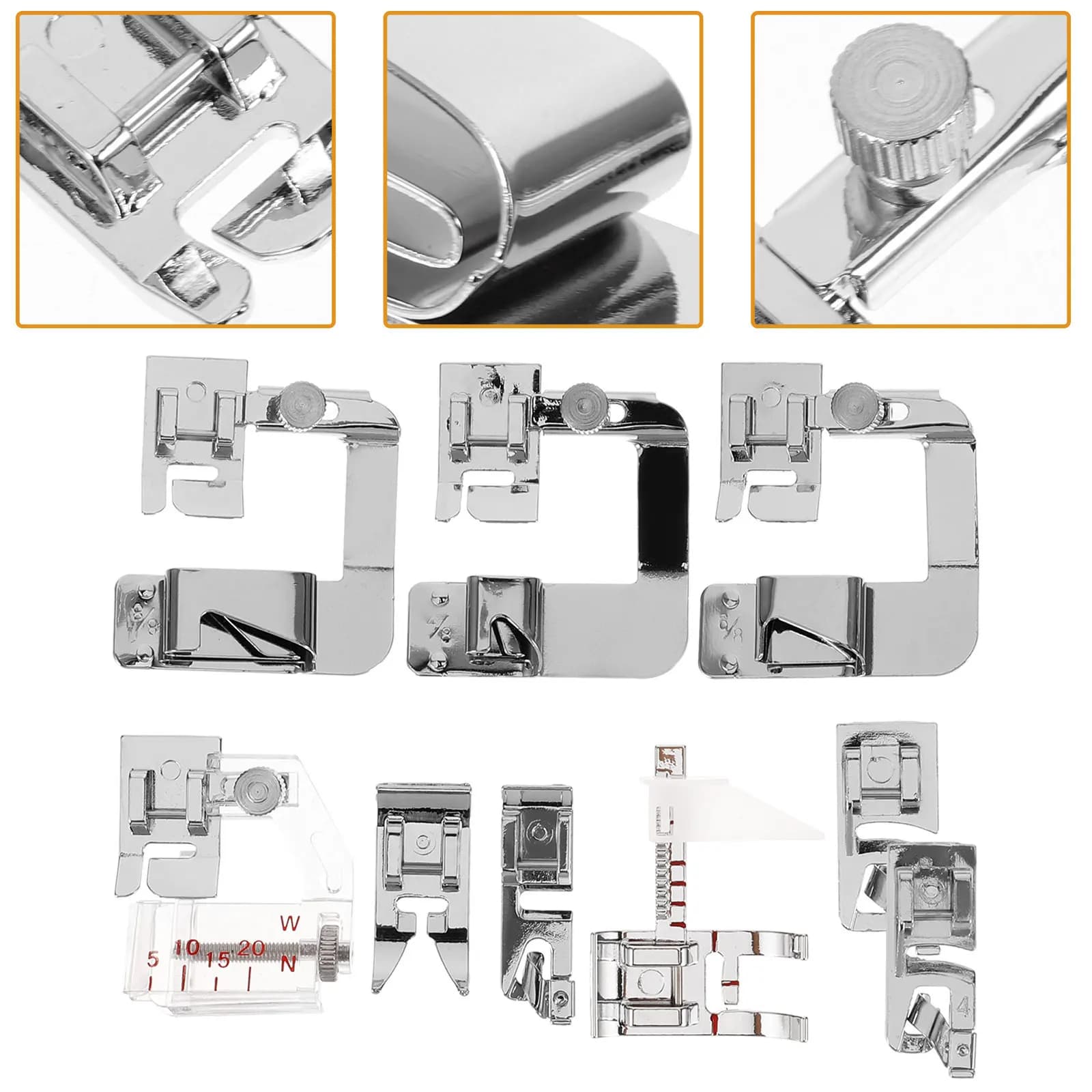 Kit di 9 Piedini Professionali Multifunzione per Macchina da Cucire, Facile Installazione, Robusti in Acciaio Inossidabile per Tessuti Leggeri