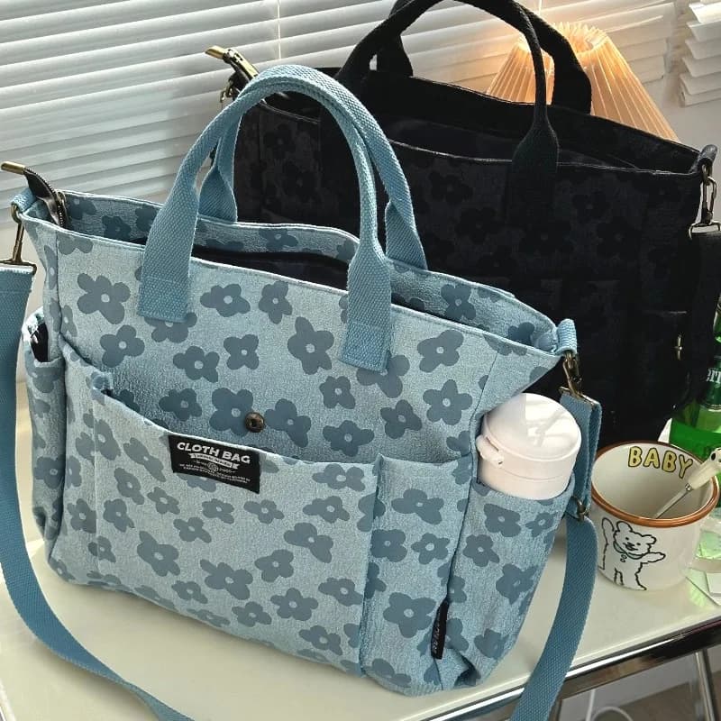 Borsa tote con design floreale 3D, cerniera rinforzata, borsa in tela multifunzionale, borsa per computer da studente, borsa a tracolla per la scuola