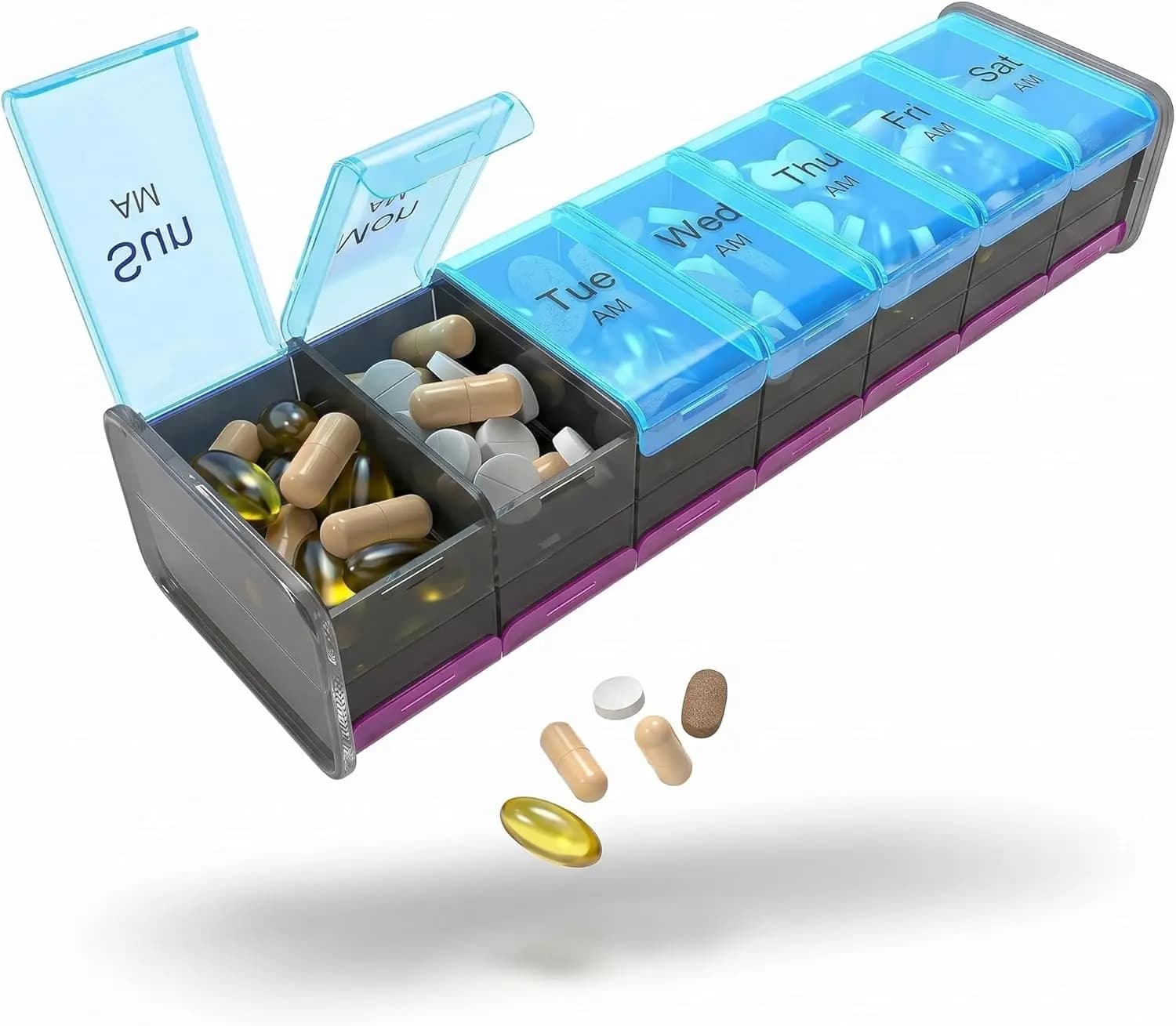 Organizzatore di Pillole XXL Settimanale 7 Giorni AM PM, Contenitore Grande con Scomparti per Integratori e Vitamine