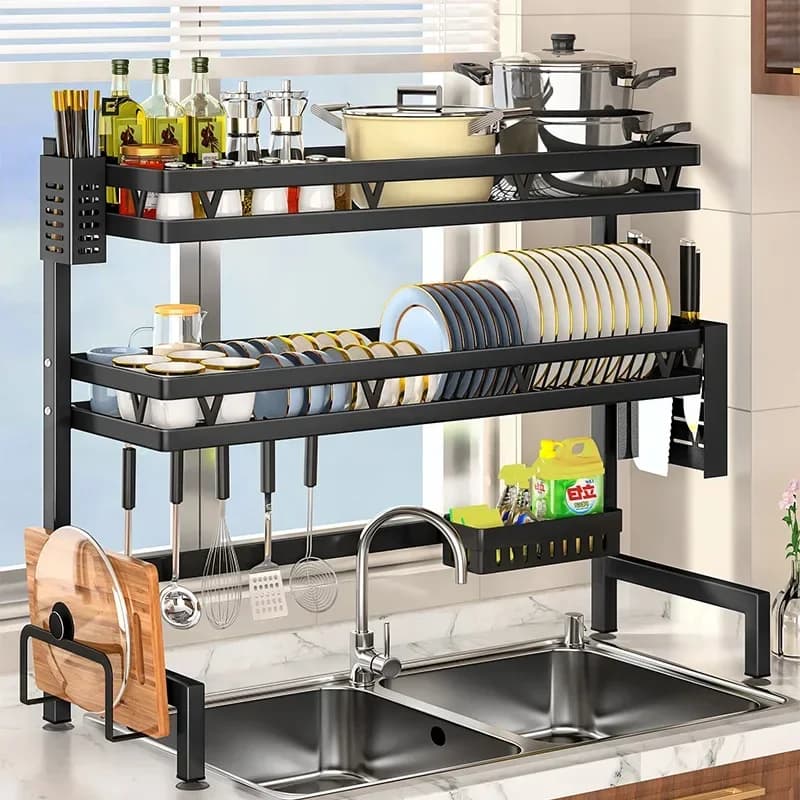 Kitchen Sink Shelf, Multi-functional Countertop Drain Rack, Sink And Sink Side For Dishes And Multi-layer Storage Shelves