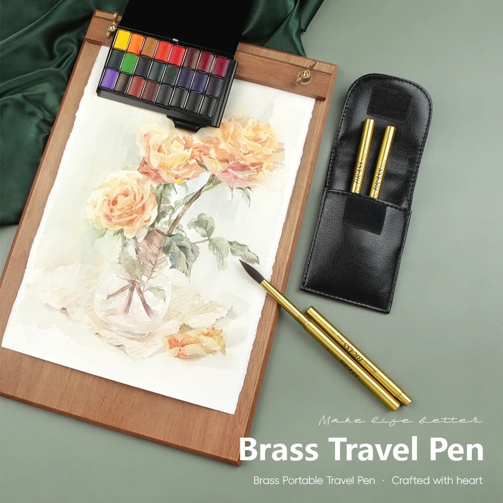 SeamiArt 4 pz/set penna da viaggio in ottone portatile di vernice ad acquerello a tenuta corta divisibile con borsa in PU per forniture per Nail Art