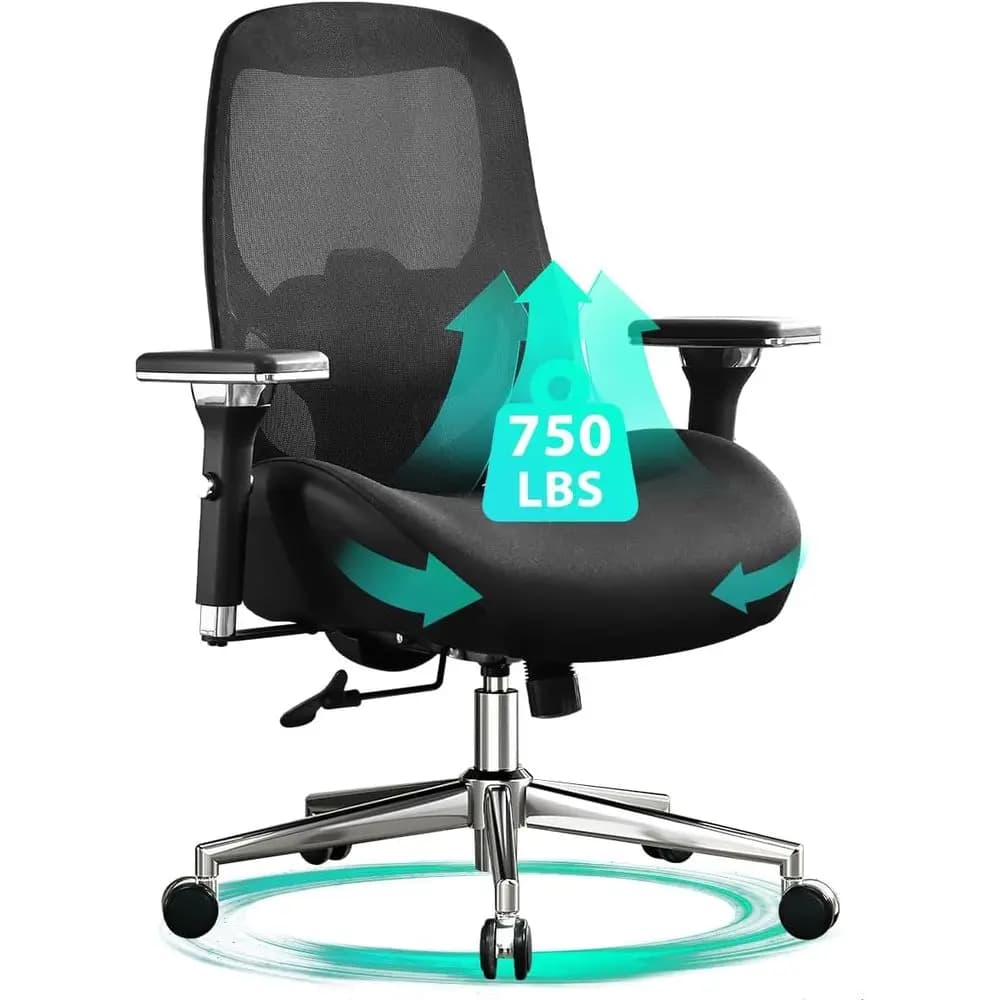 Sedia da Ufficio Ergonomica in Rete per Persone Alte e Robuste con Cuscino Ampio e Supporto Lombare Regolabile