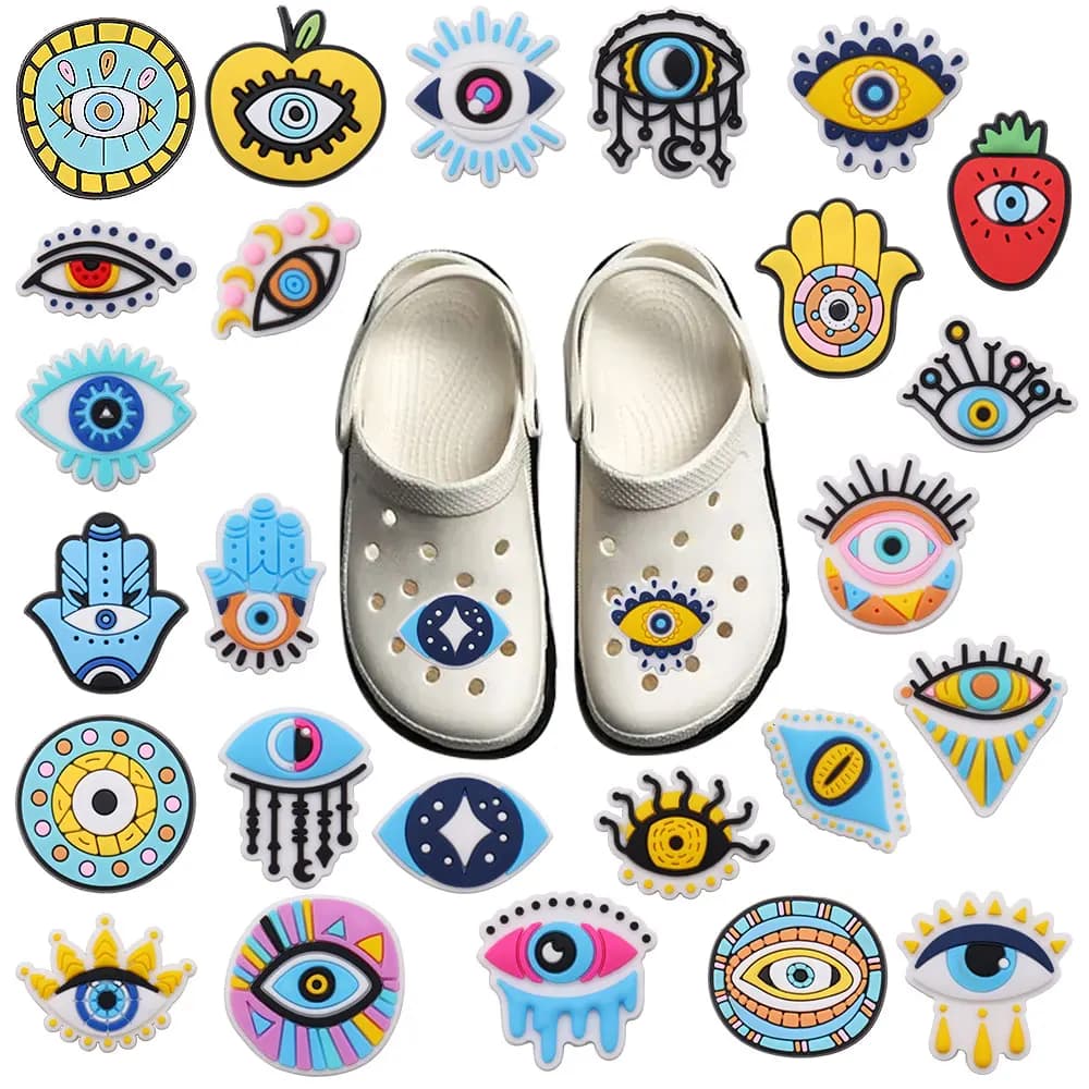 25PCS/Set Evil Eyes Shoes Charms Silicone Shoe Accessories Wristband Hole Slipper Decor Adult Kids X-mas Gifts