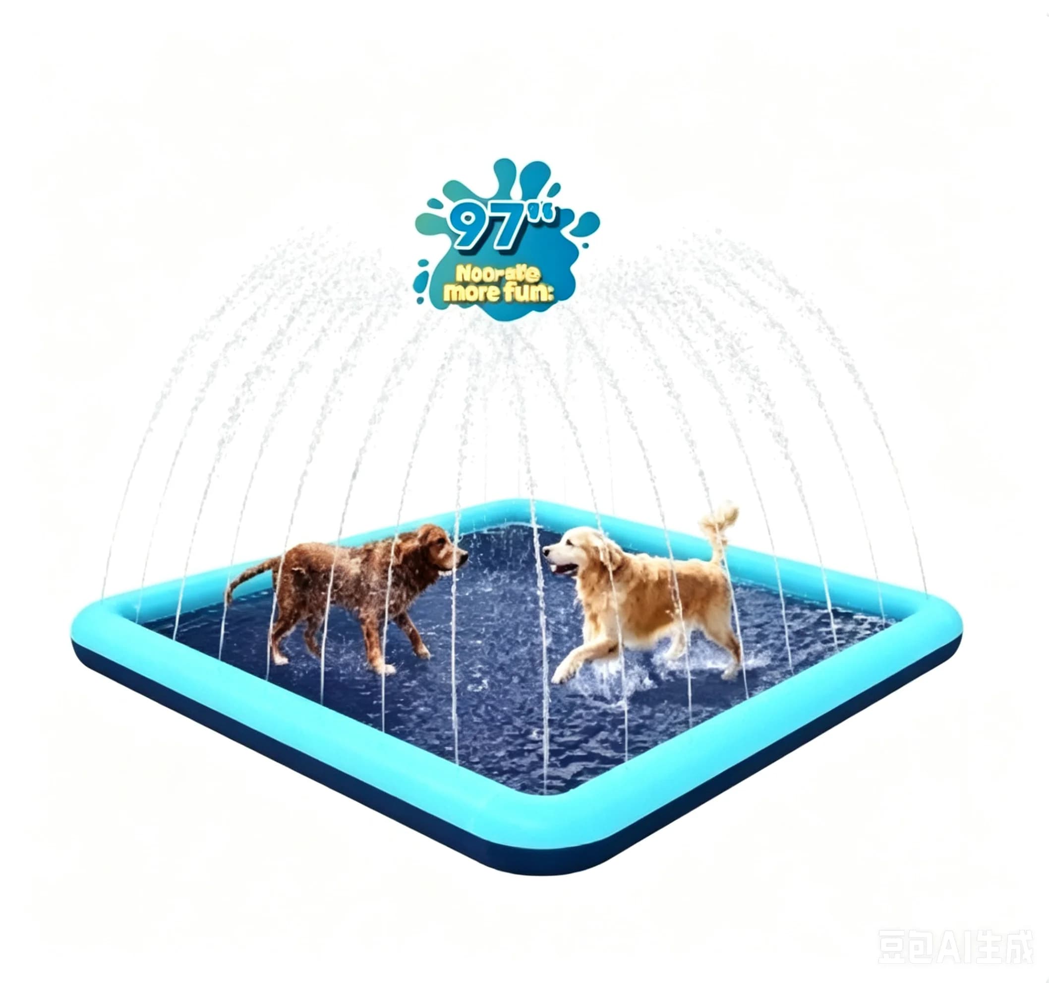 Piscina Gonfiabile per Cani da 60-97'' per Uso Esterno ed Interno, Tappetino Spruzzatore Pieghevole per Doccia e Fontana per Animali Domestici