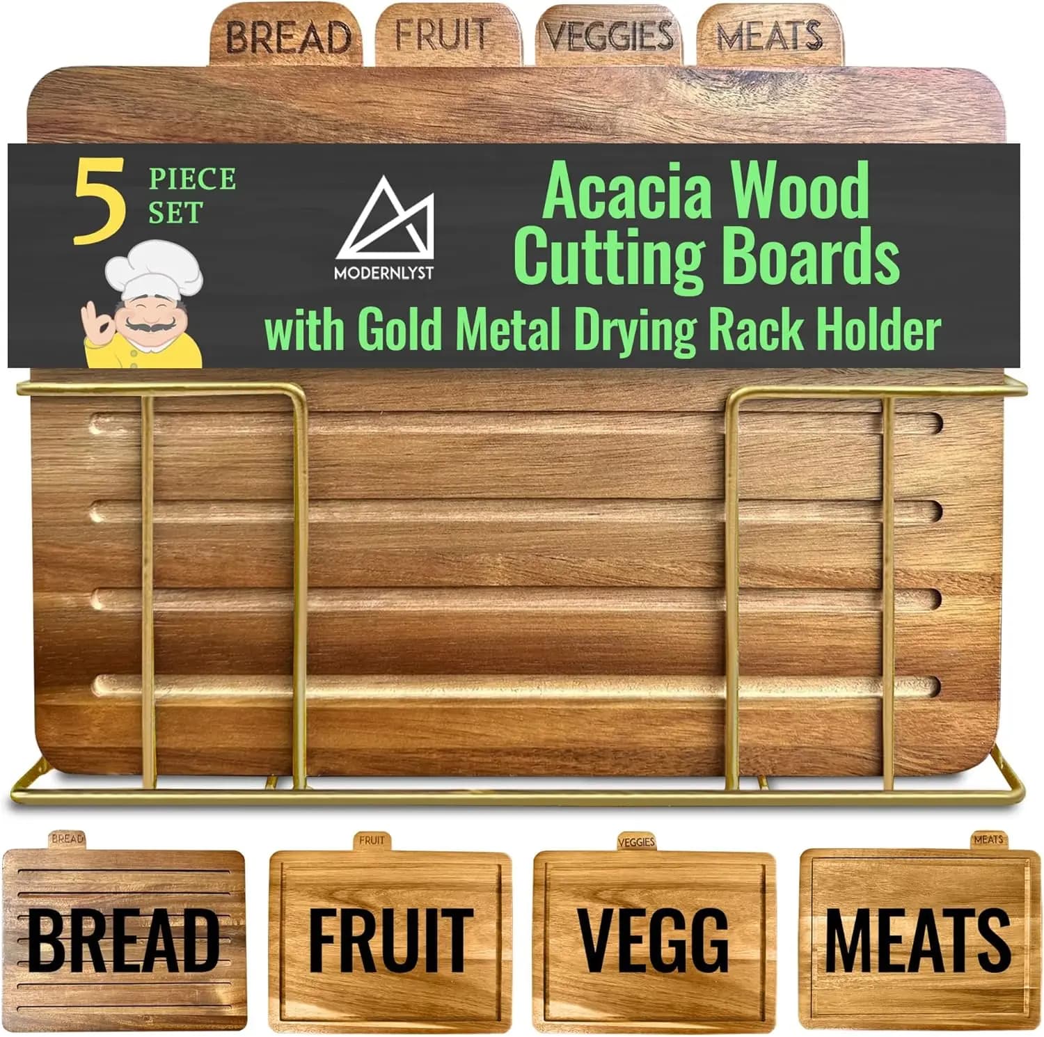 Taglieri in acacia for kitchen with support 33 cm x 28 cm x 6,35 cm | Set of Taglieri in Wood Labeled | Big Size in Wood