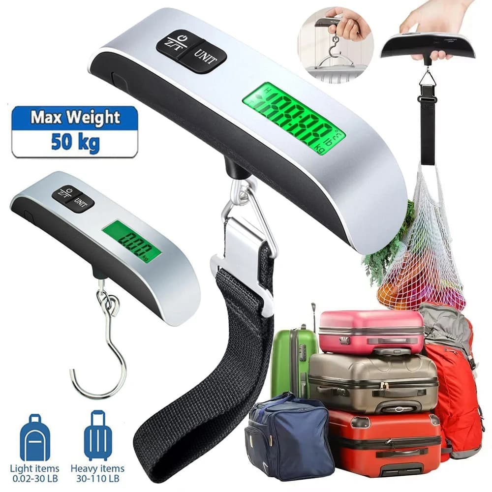 Bilancia per bagagli digitale da 110 libbre/50 kg Bilancia per bagagli sospesa Display LCD Bilancia per bagagli da viaggio Bilancia per valigia portatile