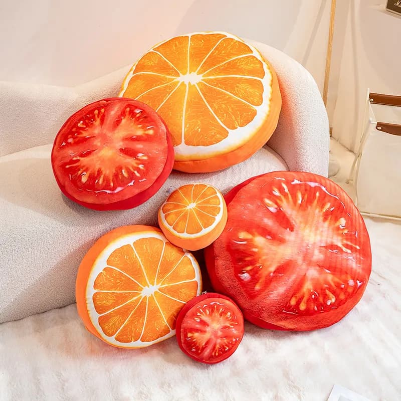 Cuscini Decorativi a Forma di Frutta Cartoon Realistici 20/40/60cm, Cuscini Rotondi in Peluche, Divertenti Decorazioni Imbottite a Forma di Frutta per Bambini