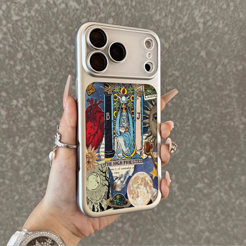 Vintage Tarot Card Collage Shockproof Case For iPhone 13 14 15 16 17 ProMax 15 16 Plus 16 17 Pro Air TPU Plating Frosted Coque