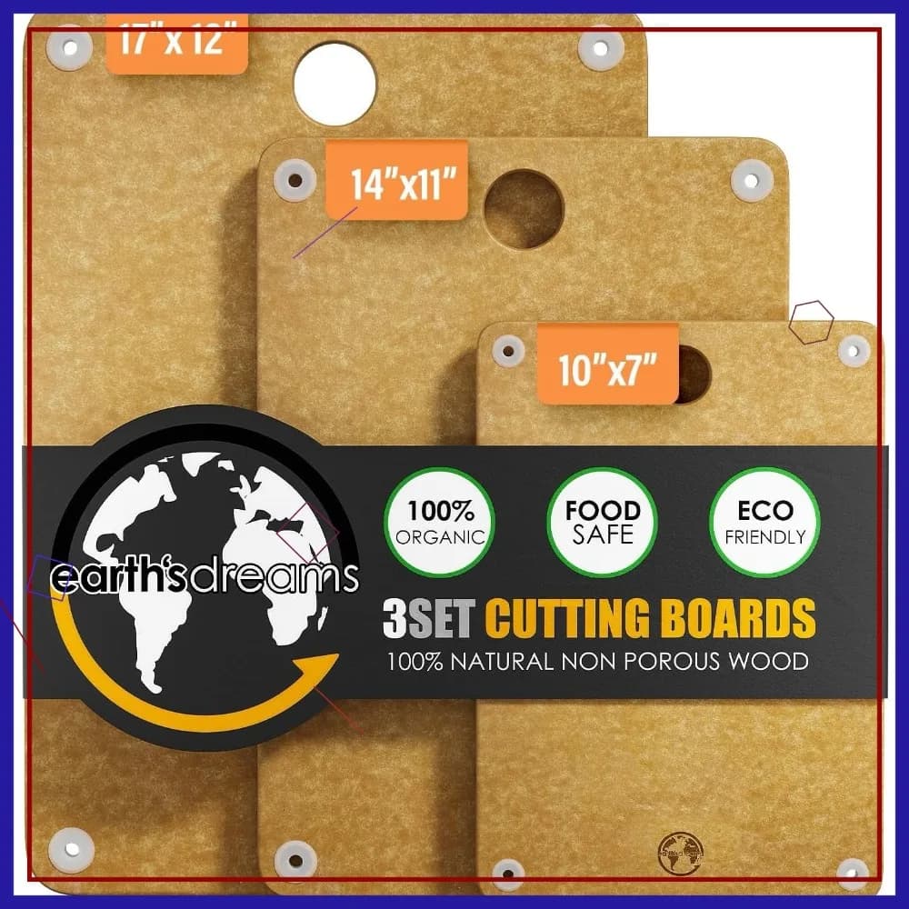 Set of 3 Wood Sizes: Small, Large, Extra Large - For Cold cuts, Non-toxic, Resistant, Dishwasher Washables (Beige)