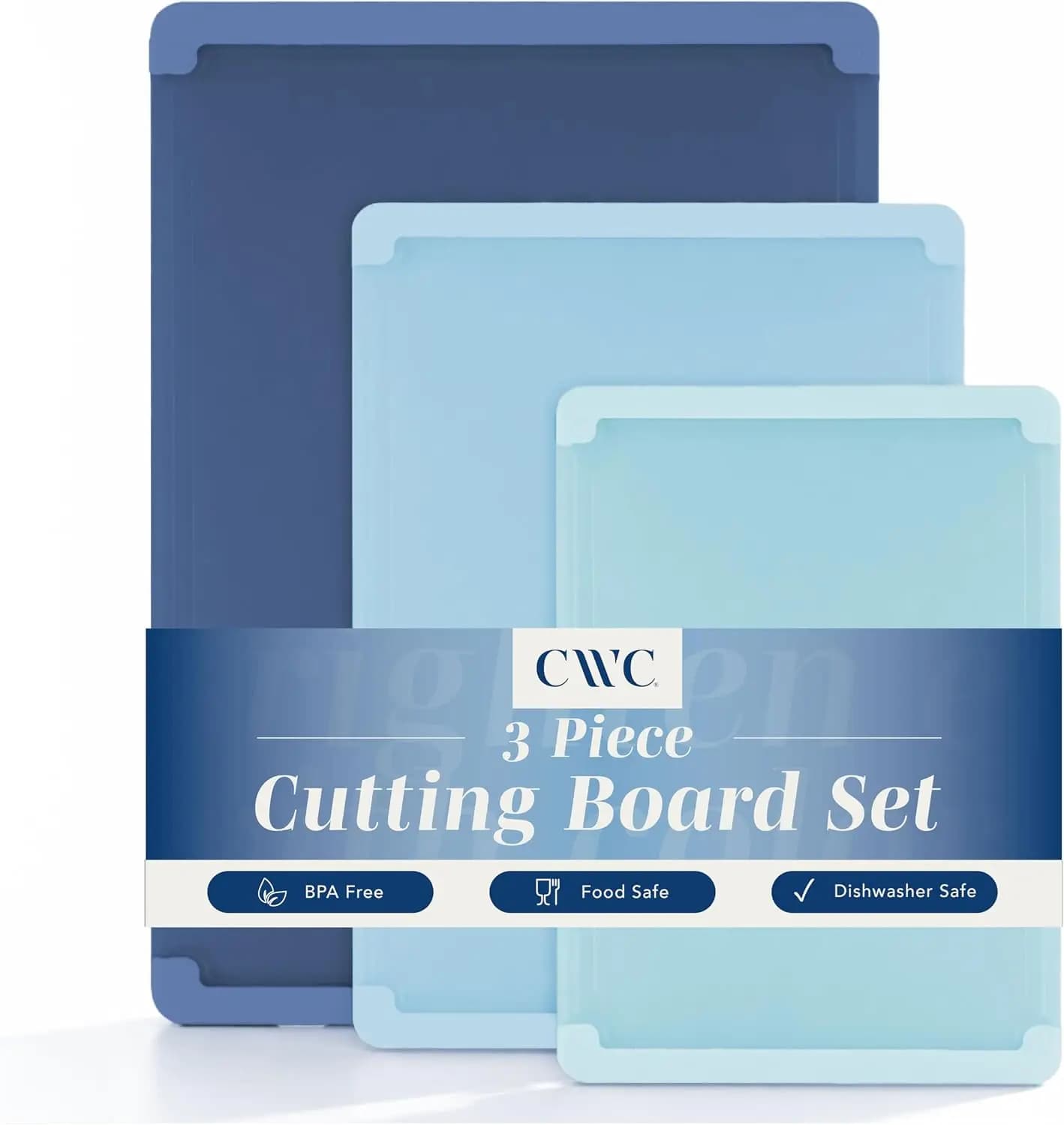 Jumbo Cutting Board Set 3-Piece, Extra Large with Non-Slip Rubber Border, Blue