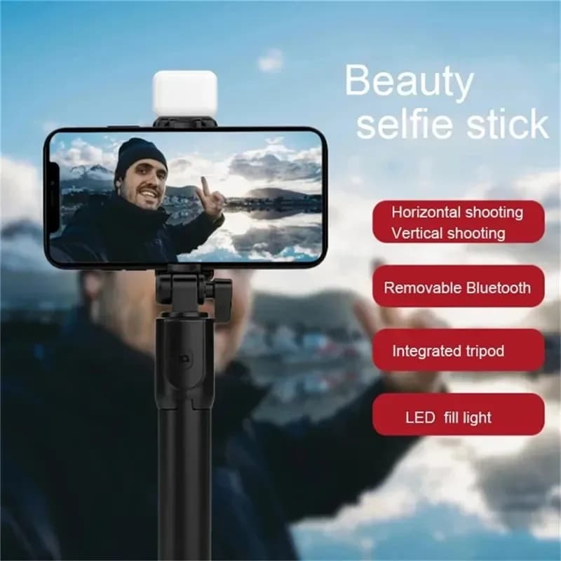 Treppiede Bluetooth per Selfie con Luce di Riempimento, Supporto Portatile per Riprese e Fotografia, Adatto per Streaming Live